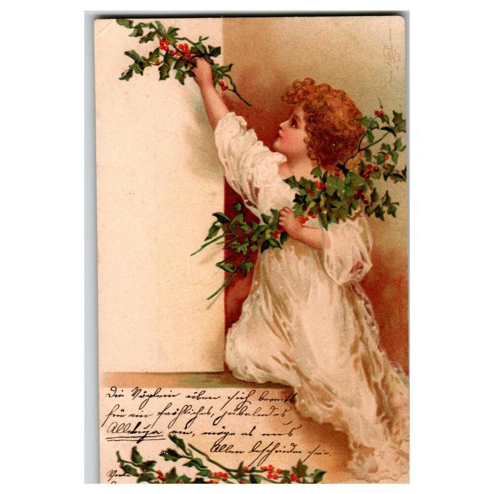 Antique Ellen Clapsaddle Christmas Postcard Little Girl Holly Berries Early